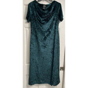 Emerald Green Velvet Dress Midi Cowl Neck Cap Sleeve Witchy Whimsygoth Sz 12 Vtg